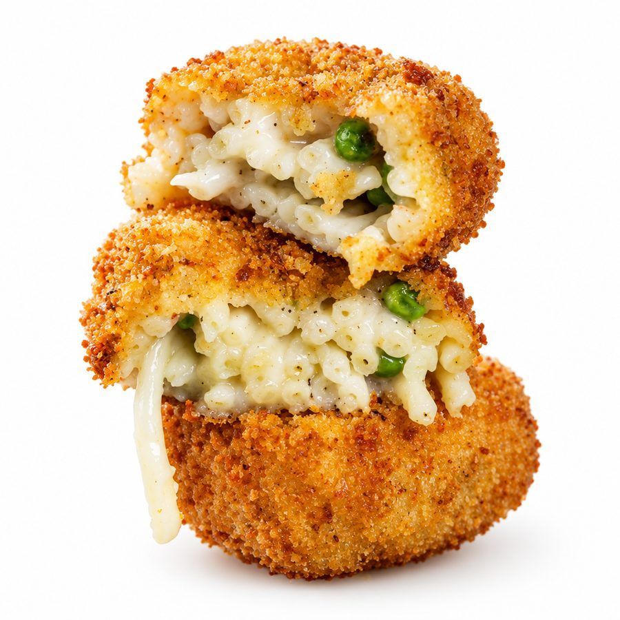 Frittatina, gefrituurde pasta met bechamel en erwtjes
