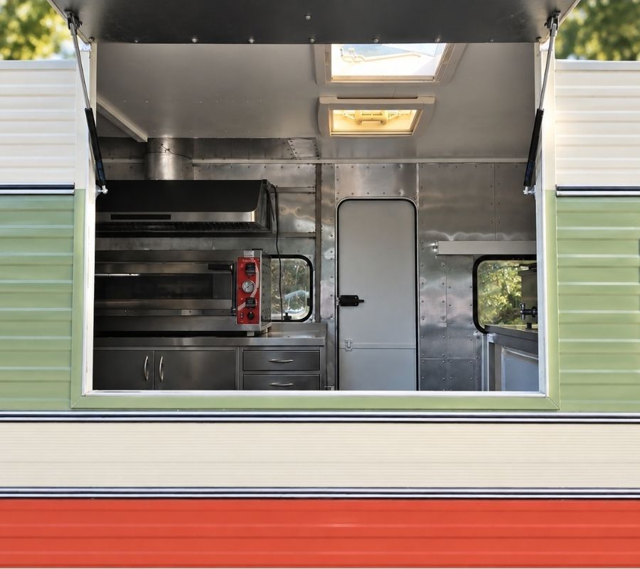 Het verkoopluik van de caravan