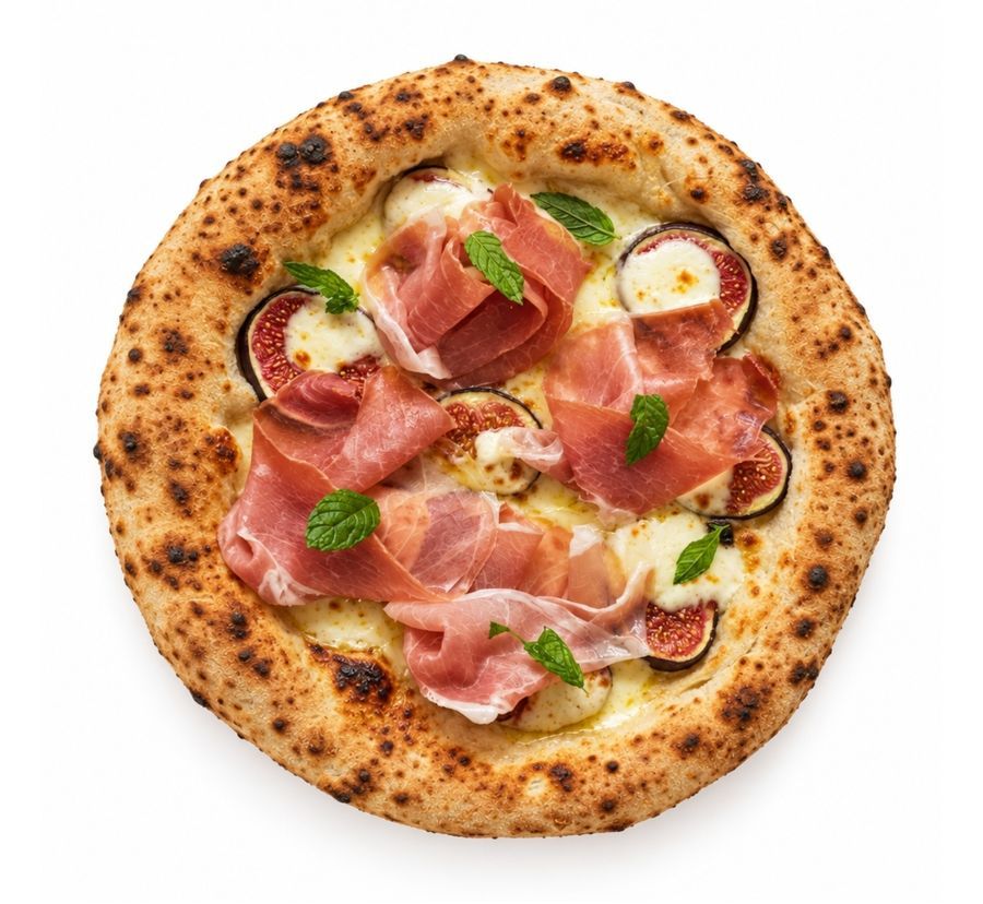 Pizza Cilento met rauwe ham, vijgen en gorgonzola