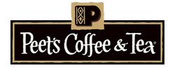 Peet's Coffee & Tea logo on a black rectangular sign with gold trim and white lettering