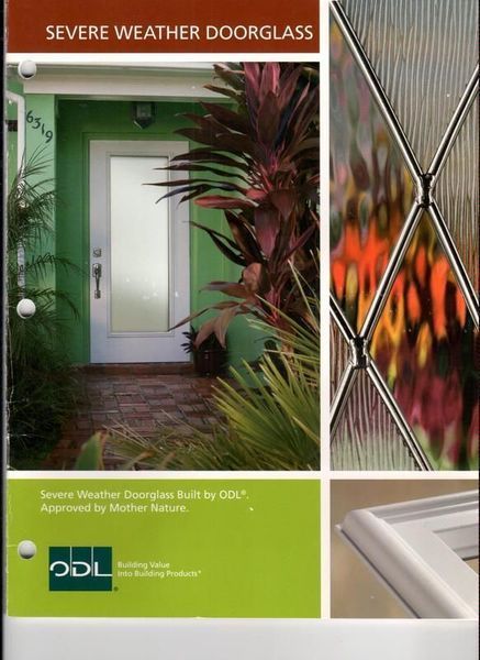 A brochure for severe weather door glass with a picture of a door.