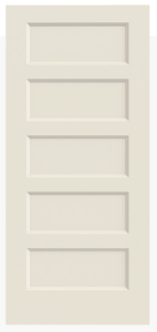 Cream-colored interior door with five rectangular panels.