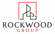Rockwood Property Group logo with white line-art house inside a red square on black background