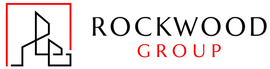 Rockwood Property Group logo with white line-art house inside a red square on black background