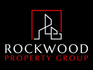 Rockwood Property Group logo with white line-art house inside a red square on black background