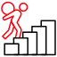 Red stick figure climbing black stairs to a higher step, symbolizing progress or growth.