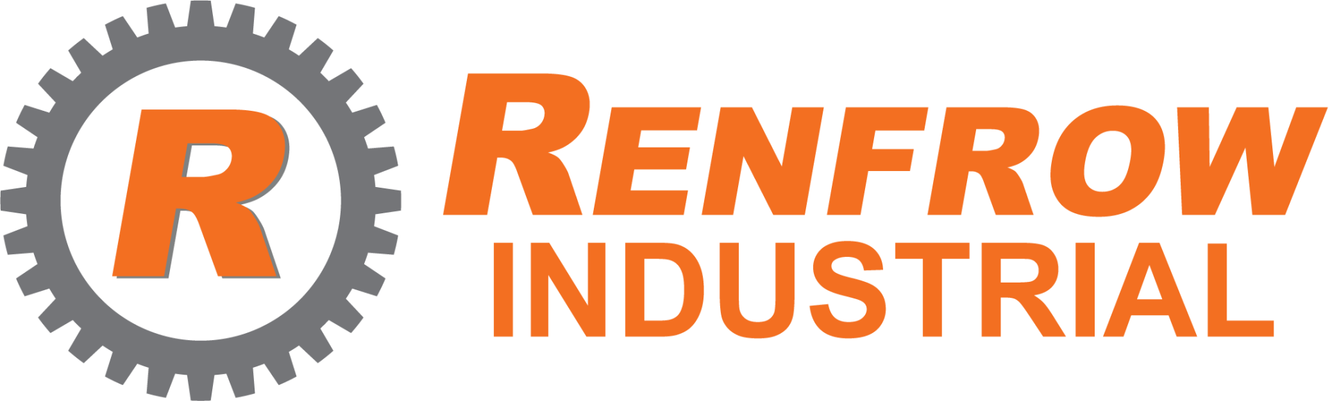 Logo of Renfrew Industrial, orange text and the letter