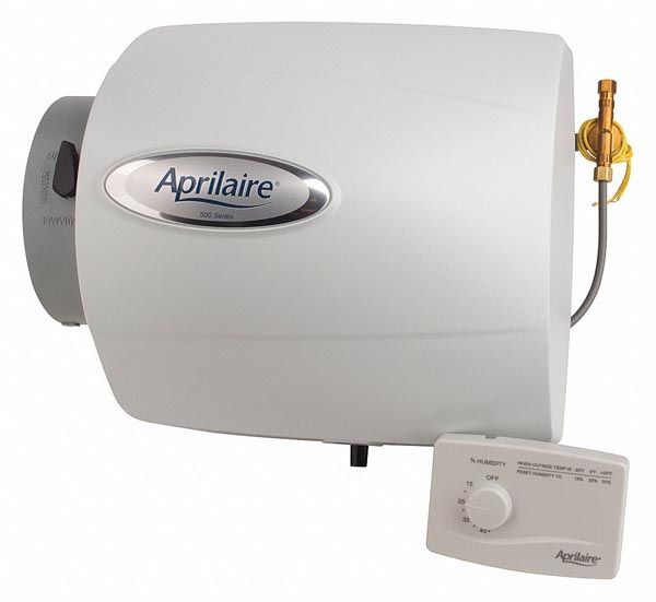Aprilaire whole-house humidifier with remote control module and water supply valve