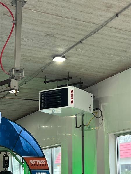 hanging reznor heater at local car wash