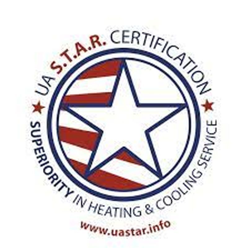 UAS T.A.R. certification logo with white star and red-blue circular text for heating and cooling service