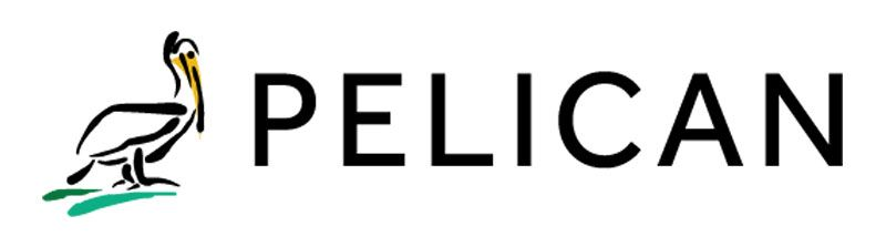 Pelican logo with a stylized bird and the word “PELICAN” in black text