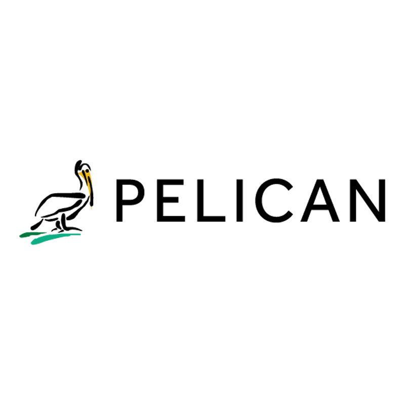 Pelican logo with a stylized bird illustration and the word “PELICAN” in black text