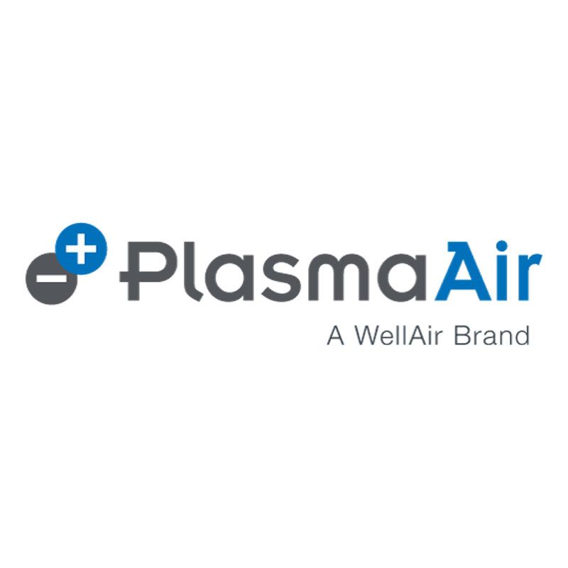 PlasmaAir logo with blue and gray icon and text, plus “A WellAir Brand” tagline