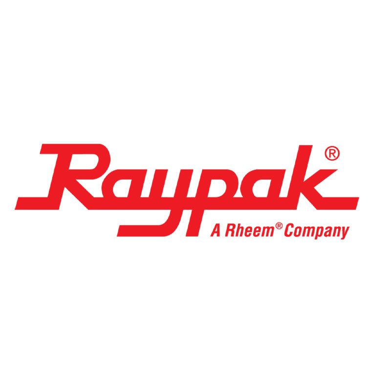 Raypak red logo with “A Rheem Company” on a white background