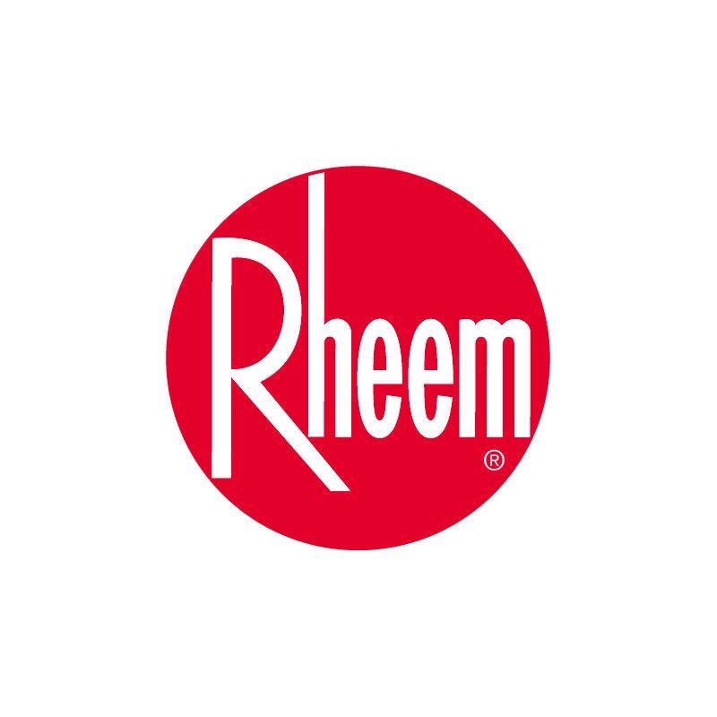 Rheem logo: white text in a red circle