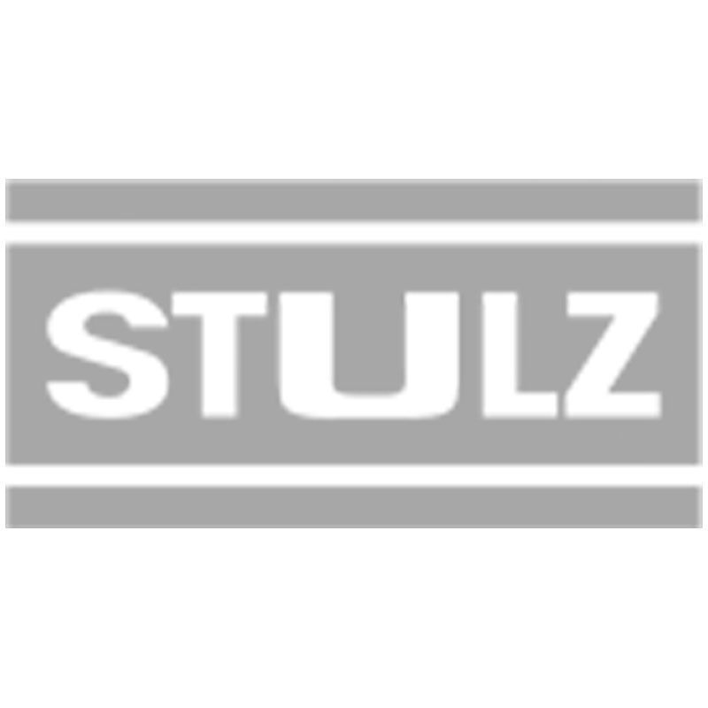 White STULZ logo in bold letters between two horizontal gray bars