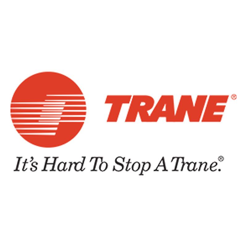 Trane logo with orange circle and red wordmark, plus slogan “It’s Hard To Stop A Trane.”