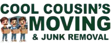 Logo for Cool Cousin&rsquo;s Moving & Junk Removal with cartoon movers and green text