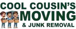 Logo for Cool Cousin&rsquo;s Moving & Junk Removal with cartoon movers and green text