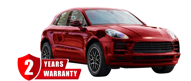 2 Years Warranty Badge In Front of red car | German Excellence