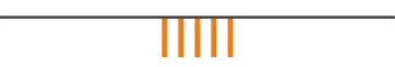 A row of orange sticks hanging from a black wire on a white background.