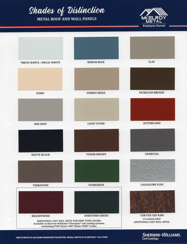Paint color chart with multiple neutral and accent swatches labeled by shade names.