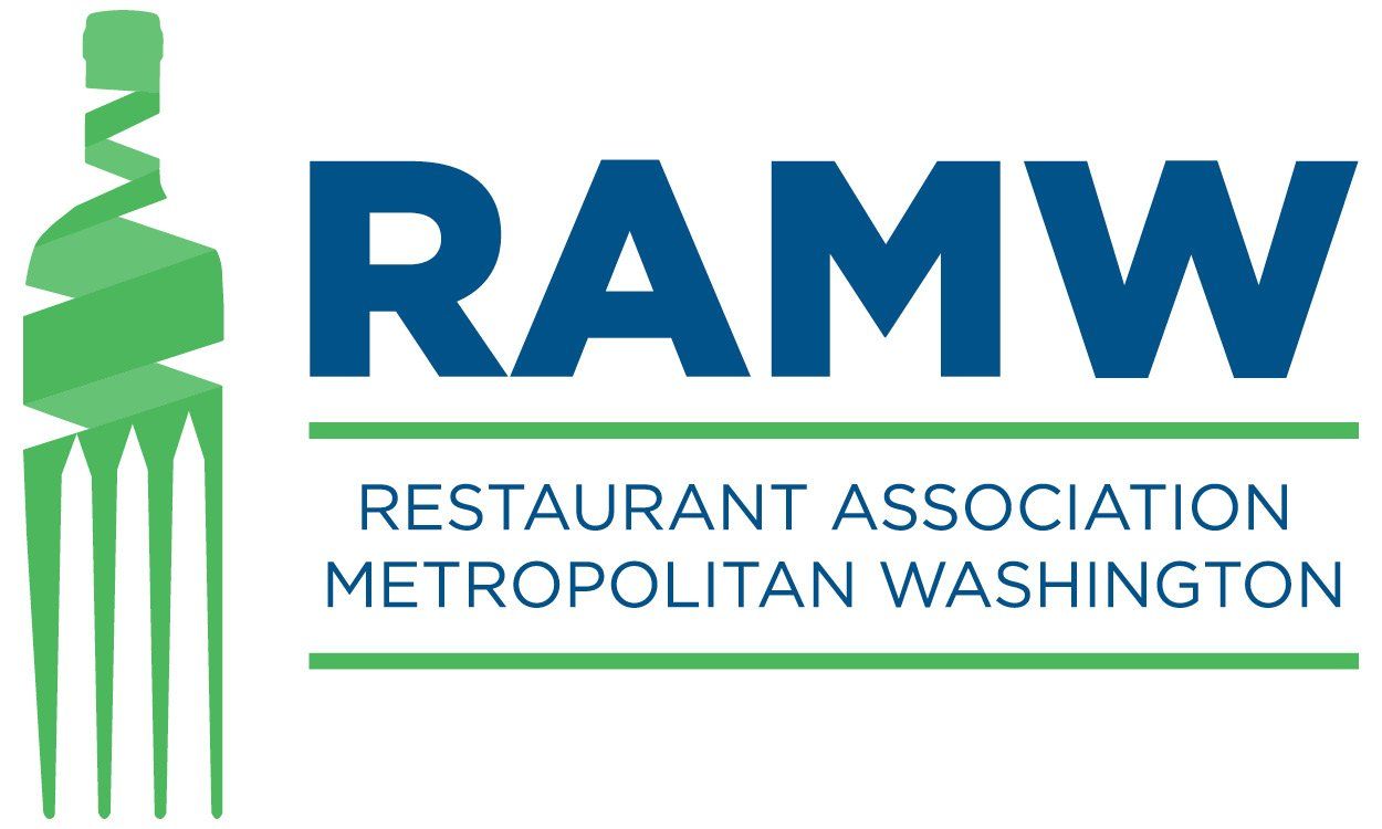 Logo of Restaurant Association Metropolitan Washington (RAMW): blue text with green fork design.