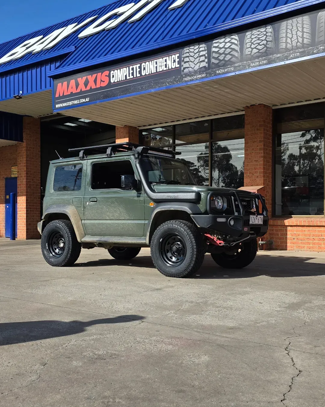 Front View of An Off-Road Vehicle with A Bull Bar and Yellow Fog Light — Bay City A1 Tyres in North Geelong, VIC