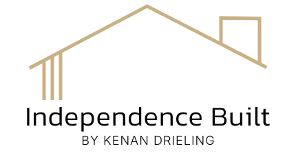 The logo for independence built by Kenan Drieling shows a house with a roof. Independence Built Custom Homes Nebraska