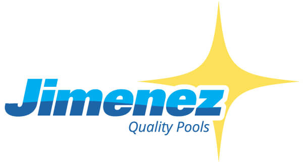 Jimenez Quality Pools logo in blue text with a gold starburst on white background