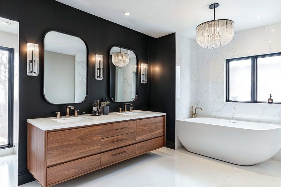 Master bathroom renovation in Arroyo Grande with freestanding tub and double vanity.