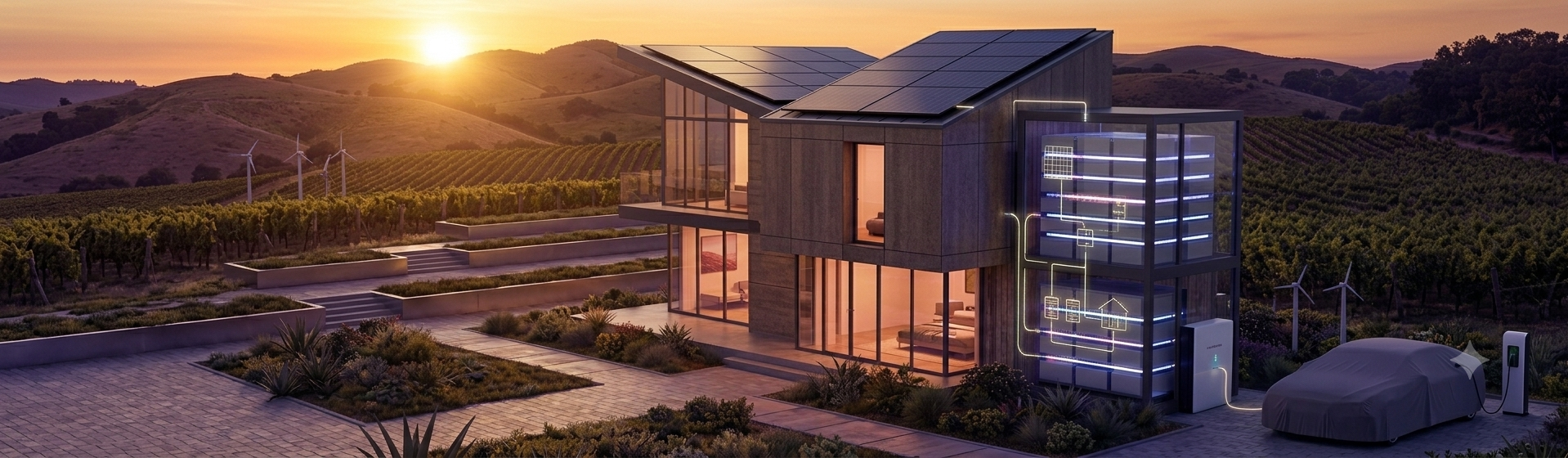 Modern home with solar panels and EV charging