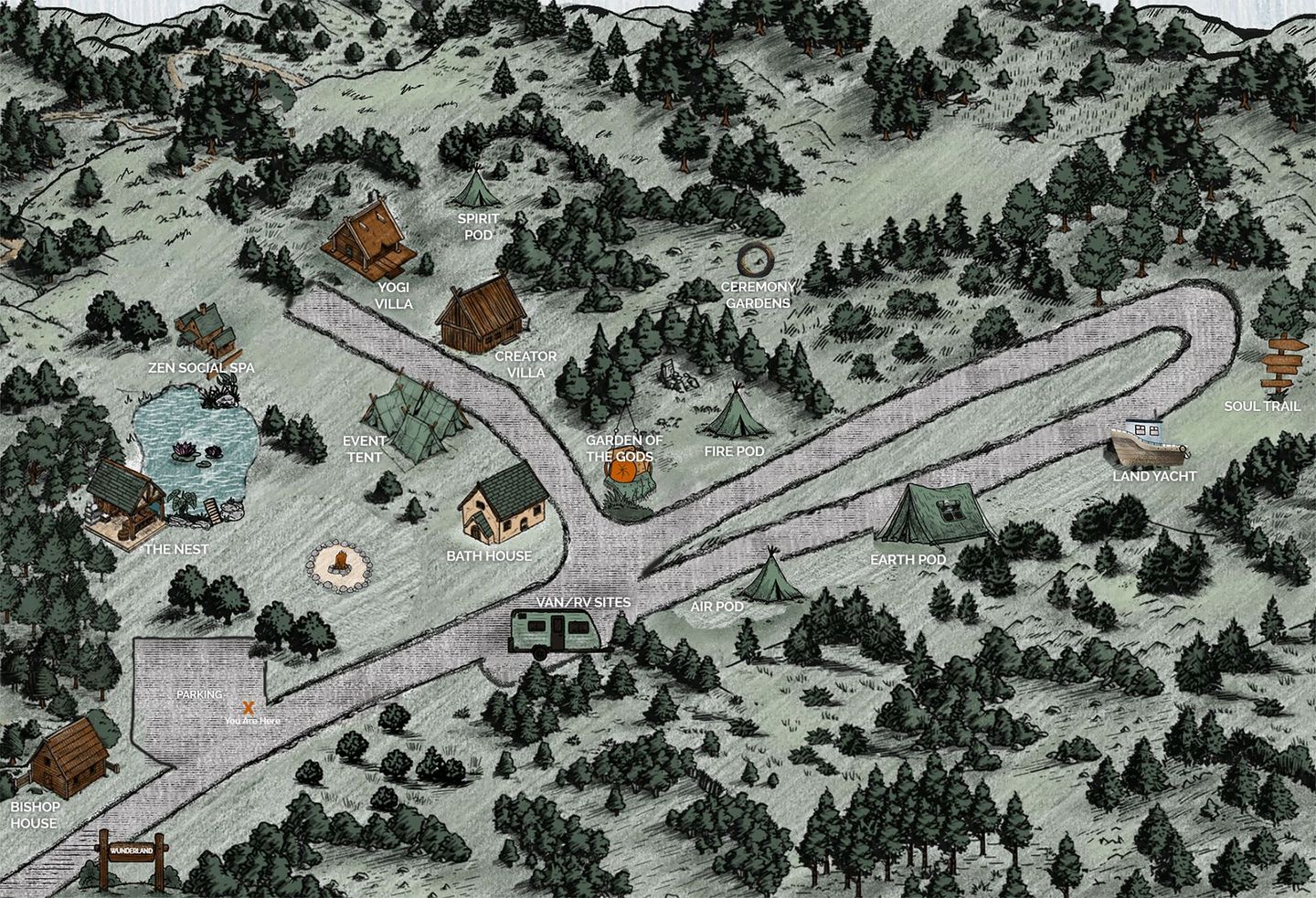 A map of Wunderland Resort's property.