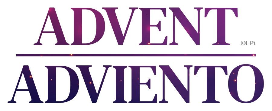 The logo for advent adviento is purple and white.