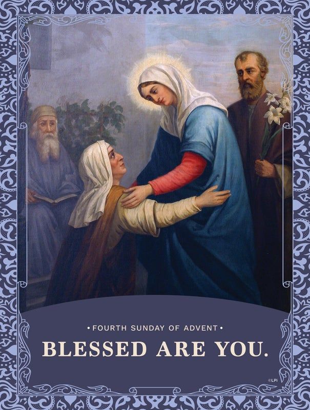 A blessed are you poster with a painting of Mary.