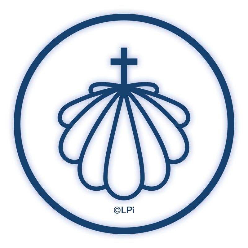 An icon of a blue circle with a shell and a cross in it.