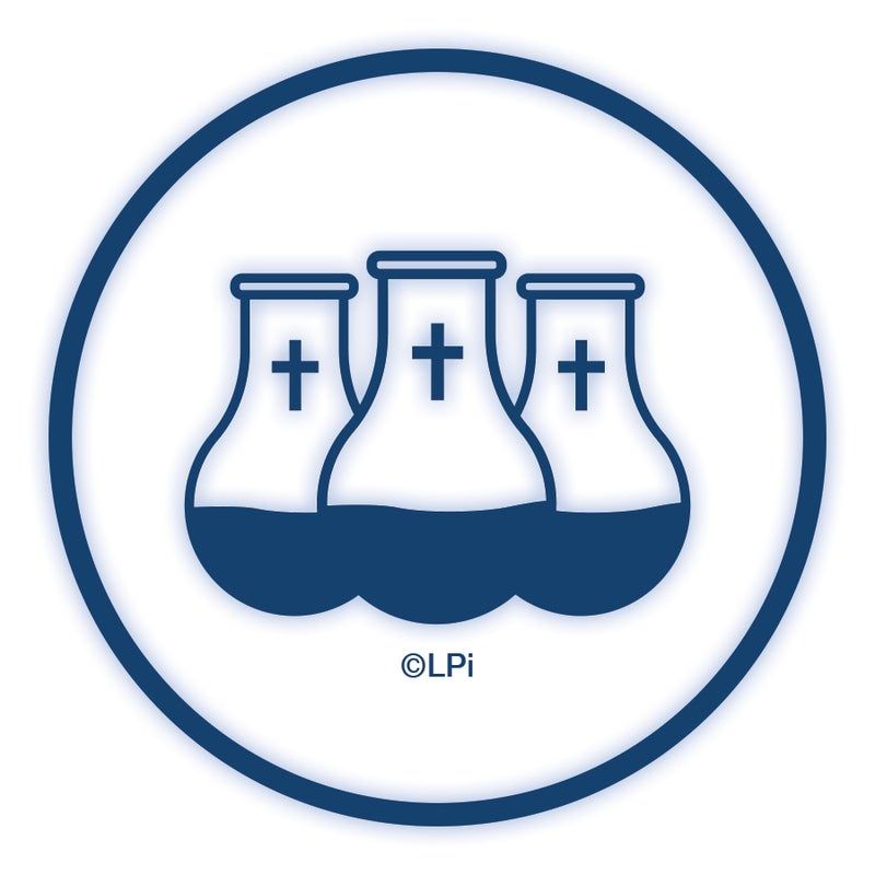 An icon of three beakers with crosses on them are in a circle.