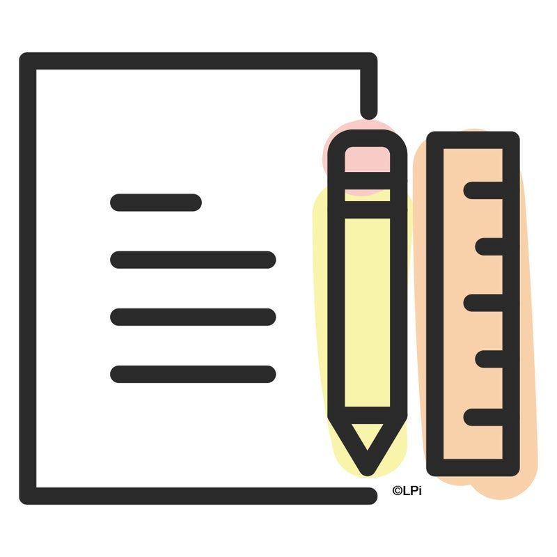 An icon of a pencil and ruler are on a piece of paper.