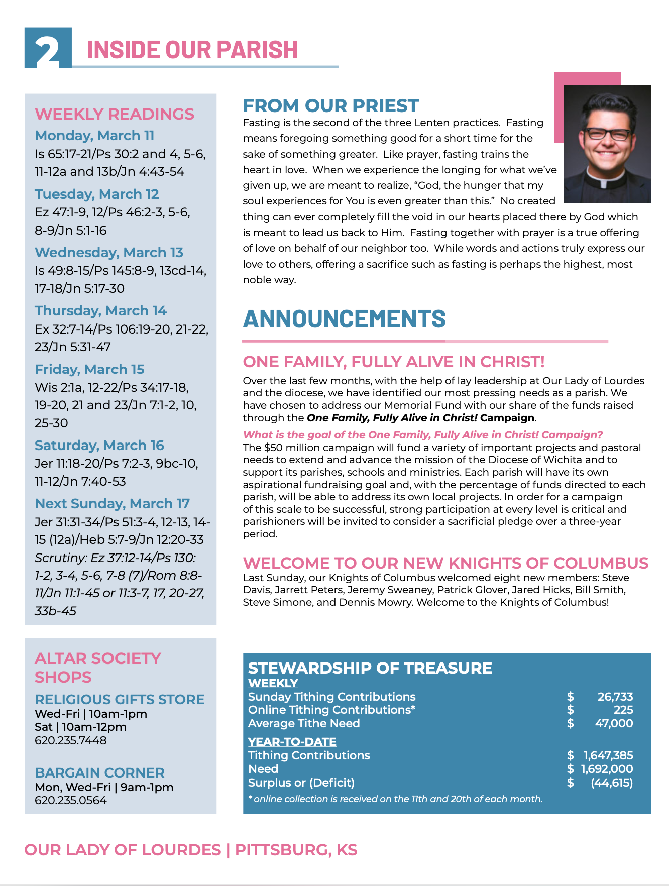 Church Bulletin announcements section.