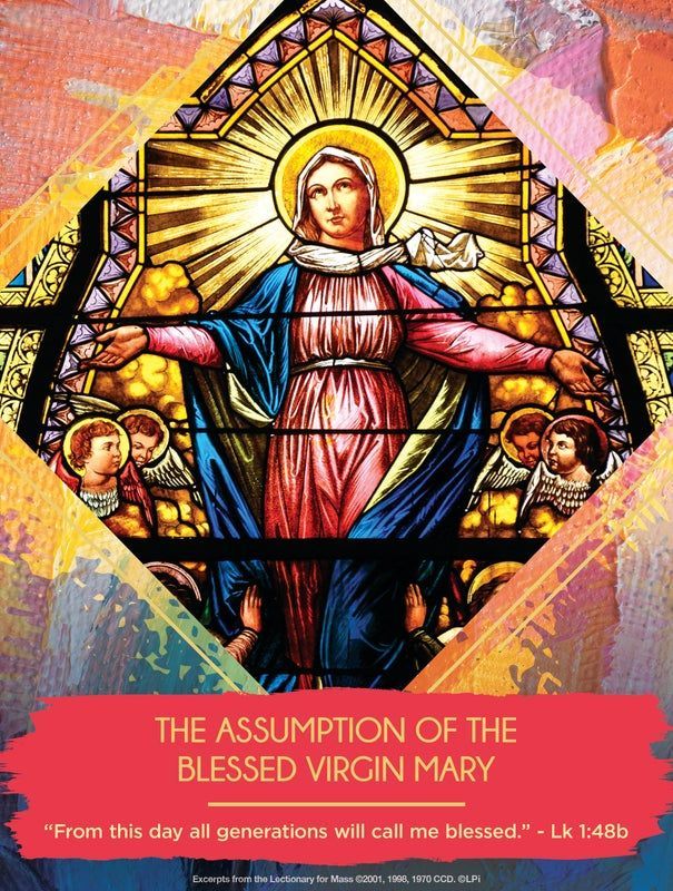 A bulletin cover for the assumption of the blessed virgin Mary.