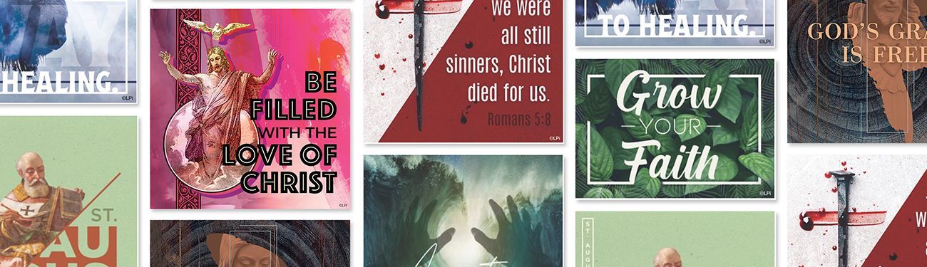 A collage of Catholic graphics laid out neatly.