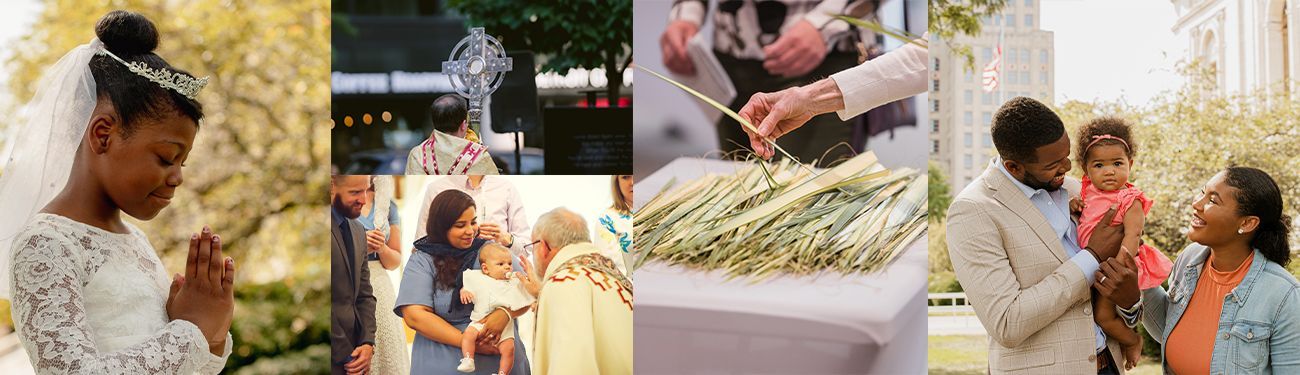 A montage of Catholic stock photography.