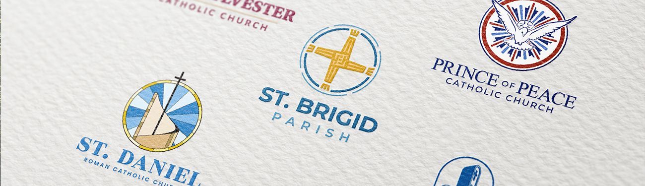 A group of church logos on a piece of paper.