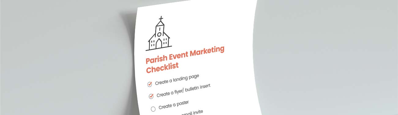 A piece of paper with a parish event marketing checklist on it.