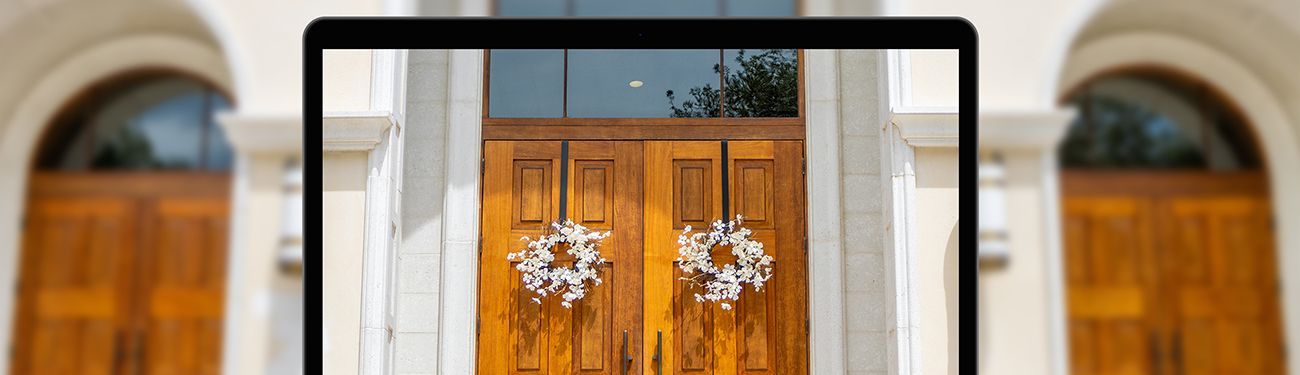 Front doors of a church appearing on a computer screen