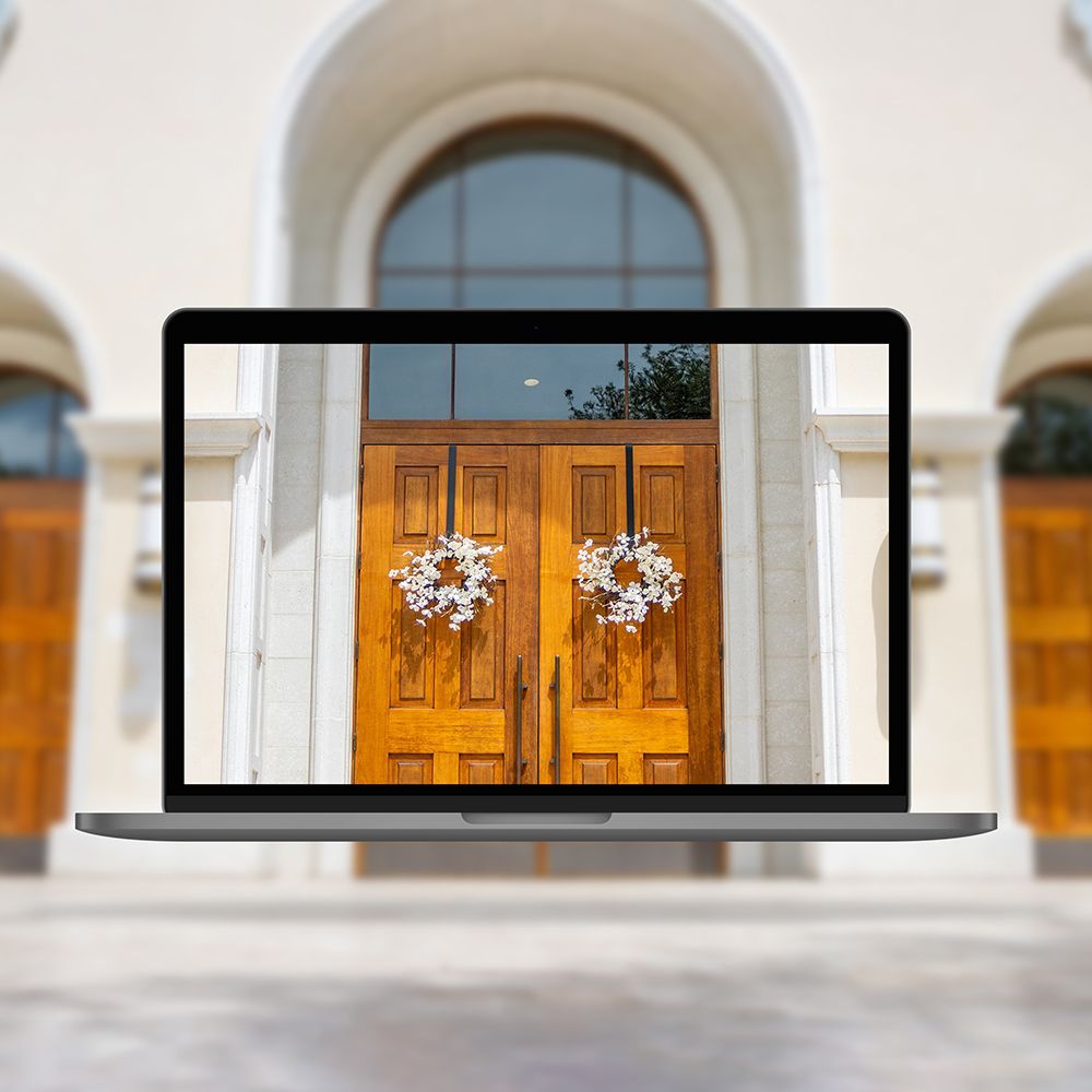 Image of a welcoming church door on a laptop screen