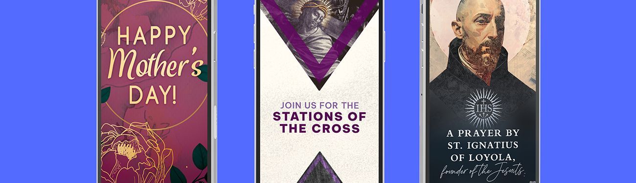 Three social media stories with distinct Catholic styles.