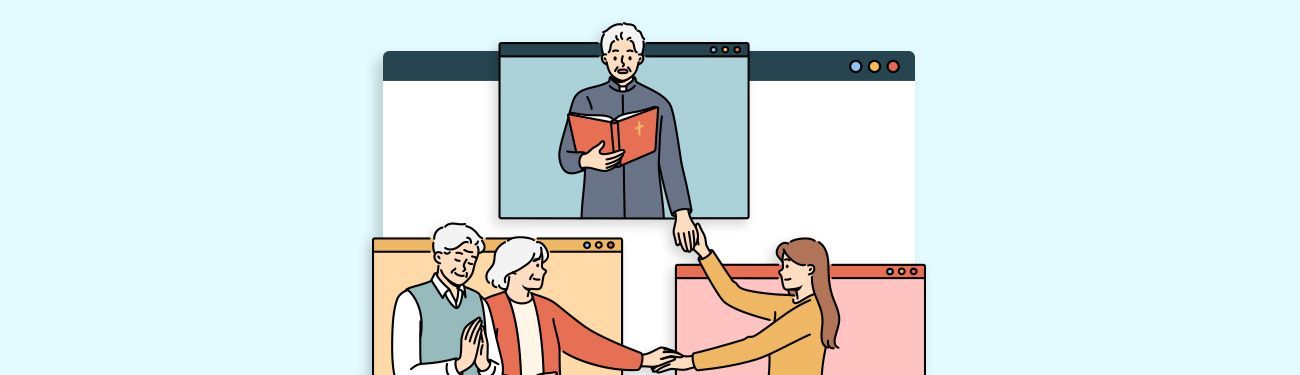 A group of people are shaking hands in front of a computer screen.