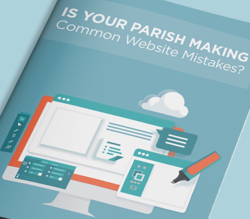 Download the PDF A blue cover with the title Is Your Parish Making Common Website Mistakes?