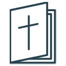A line drawing of a bible with a cross on it.